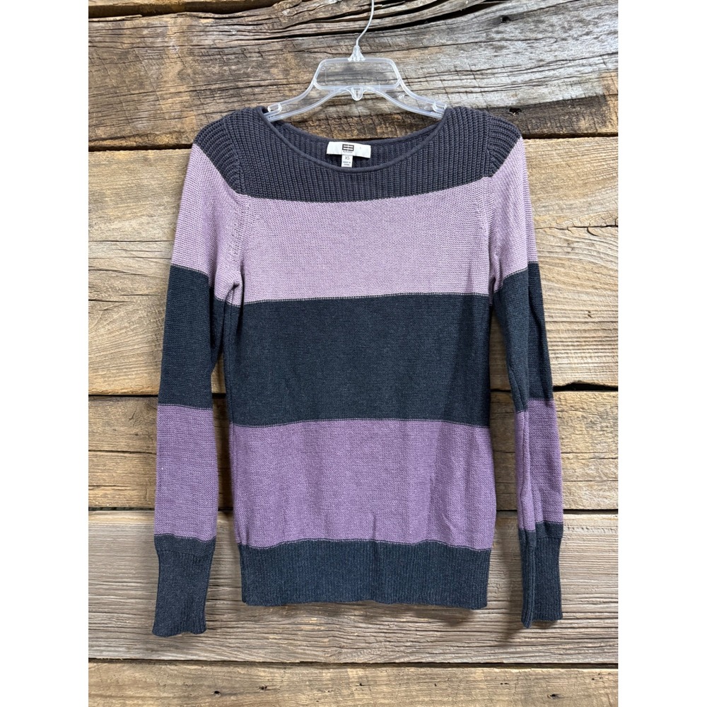E3 by Etcetera Women Gray Purple Striped Cashmere Blend Knit Sweater XS